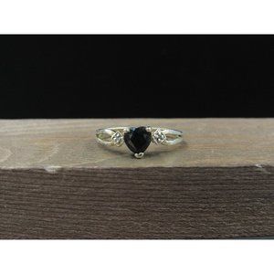 Size 8 Sterling Silver Worn Sapphire & Diamond Rustic Band Ring Vintage